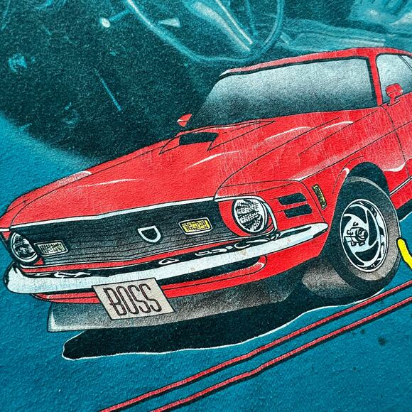 Vintage Wild Stang Ford Mustang Boss Fastback Single Stitch Teal Car USA T Shirt - Picture 5 of 14